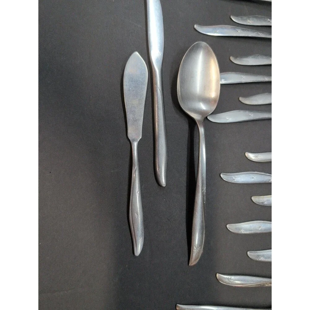 21 Piece Lot Mar Crest  Stainless Flatware Silverware Atomic MCM USA